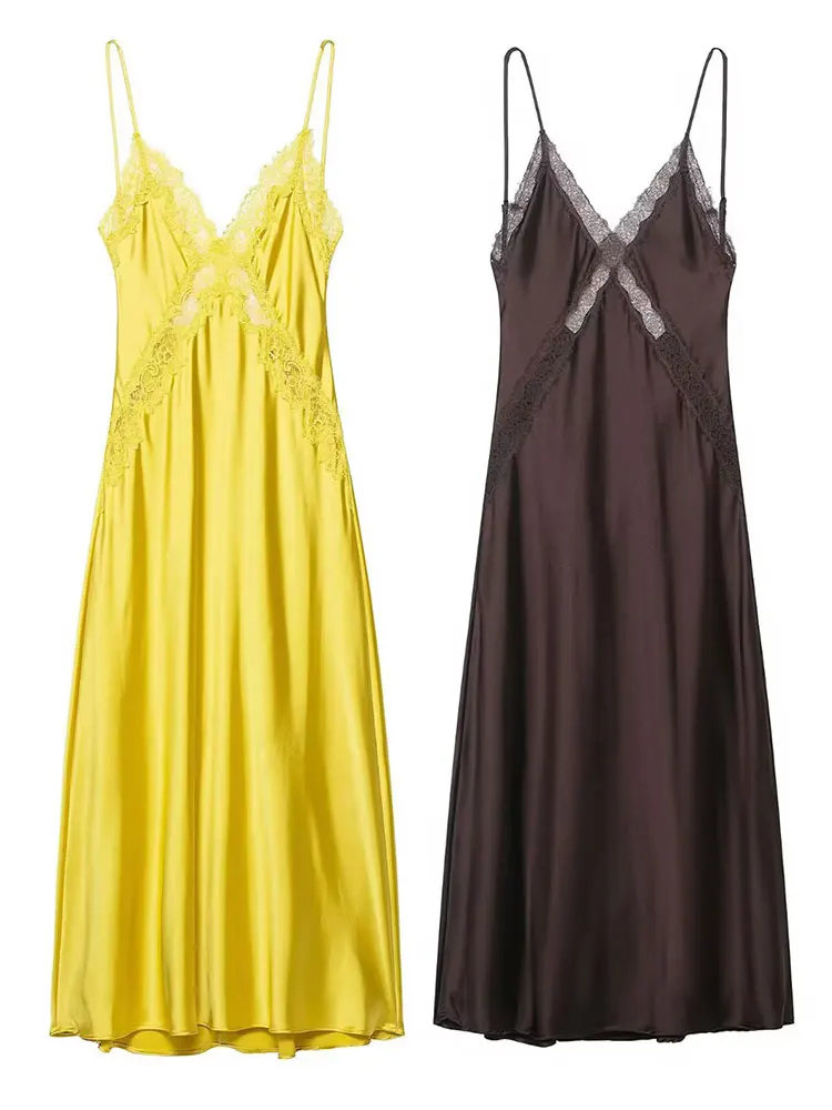 HH Women Elegant Fashion Spaghetti Strap Lace Dress Sexy Backless Sleeveless V Neck Long Dresses Club Party Lady Evening Dress