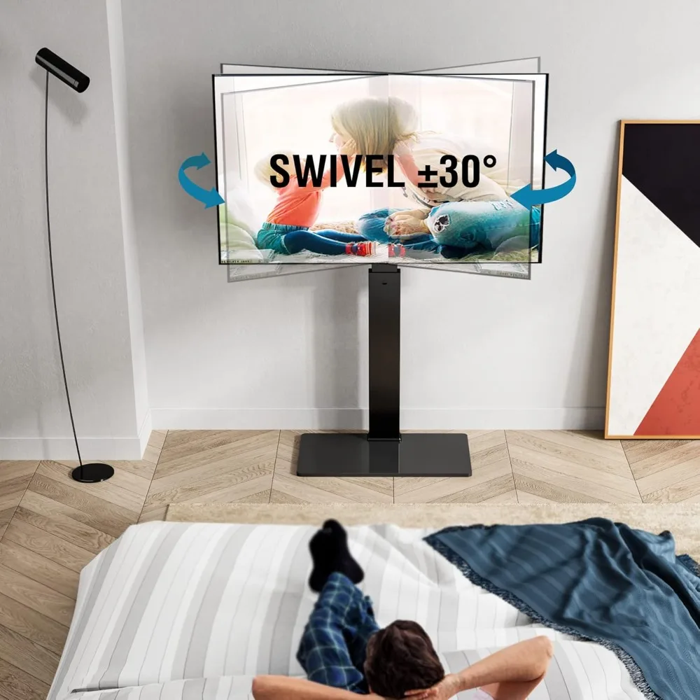 Swivel Floor TV Stand with Mount for TVs,Flat/Curved Screens Universal Swivel Televisions TVs Mount Stand,Tempered Glass Base 2