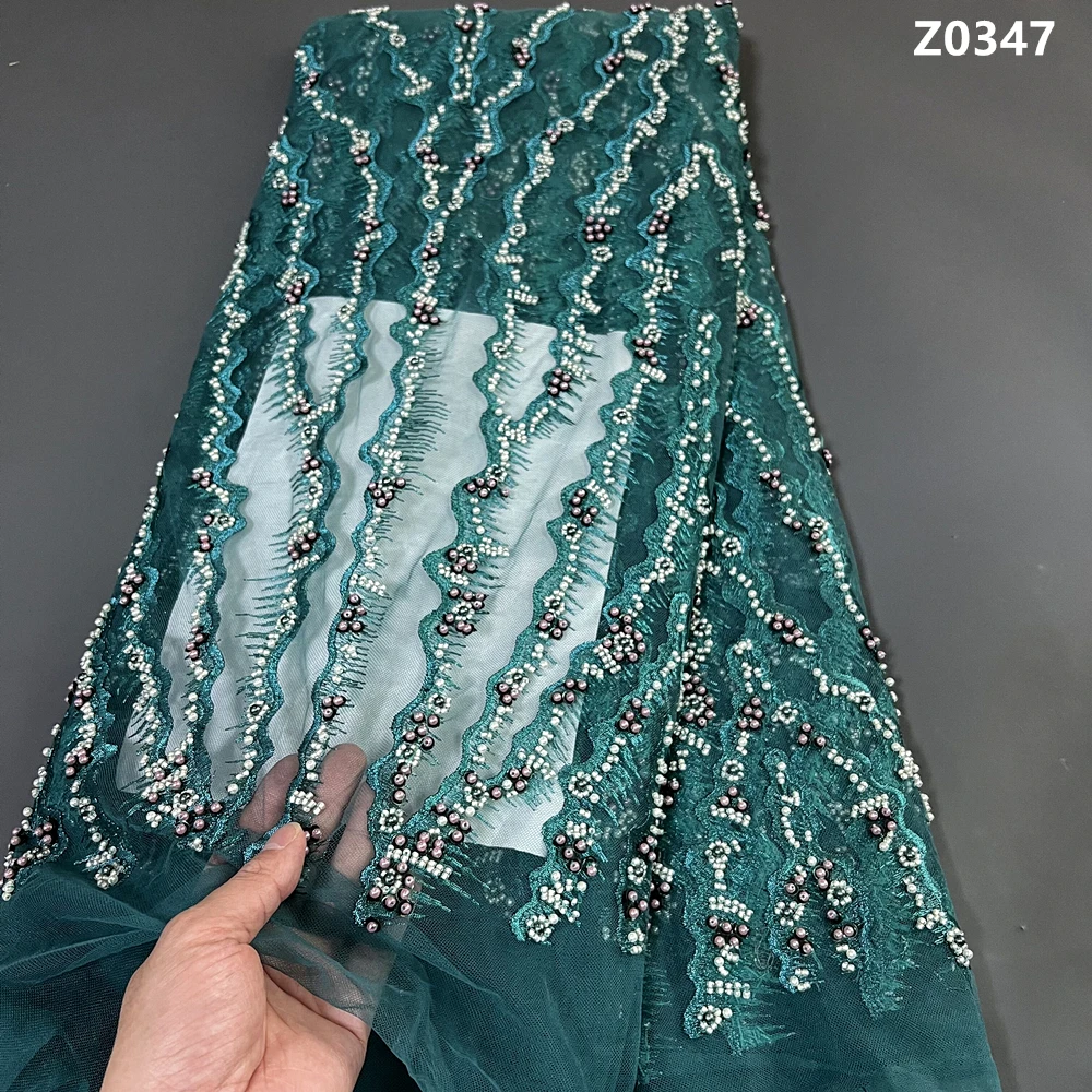 

2023 African Nigerian Tulle Lace Fabric High Quality French Guipure Sequins Wedding Party Embroider Dress Beaded 5Yards Z0347