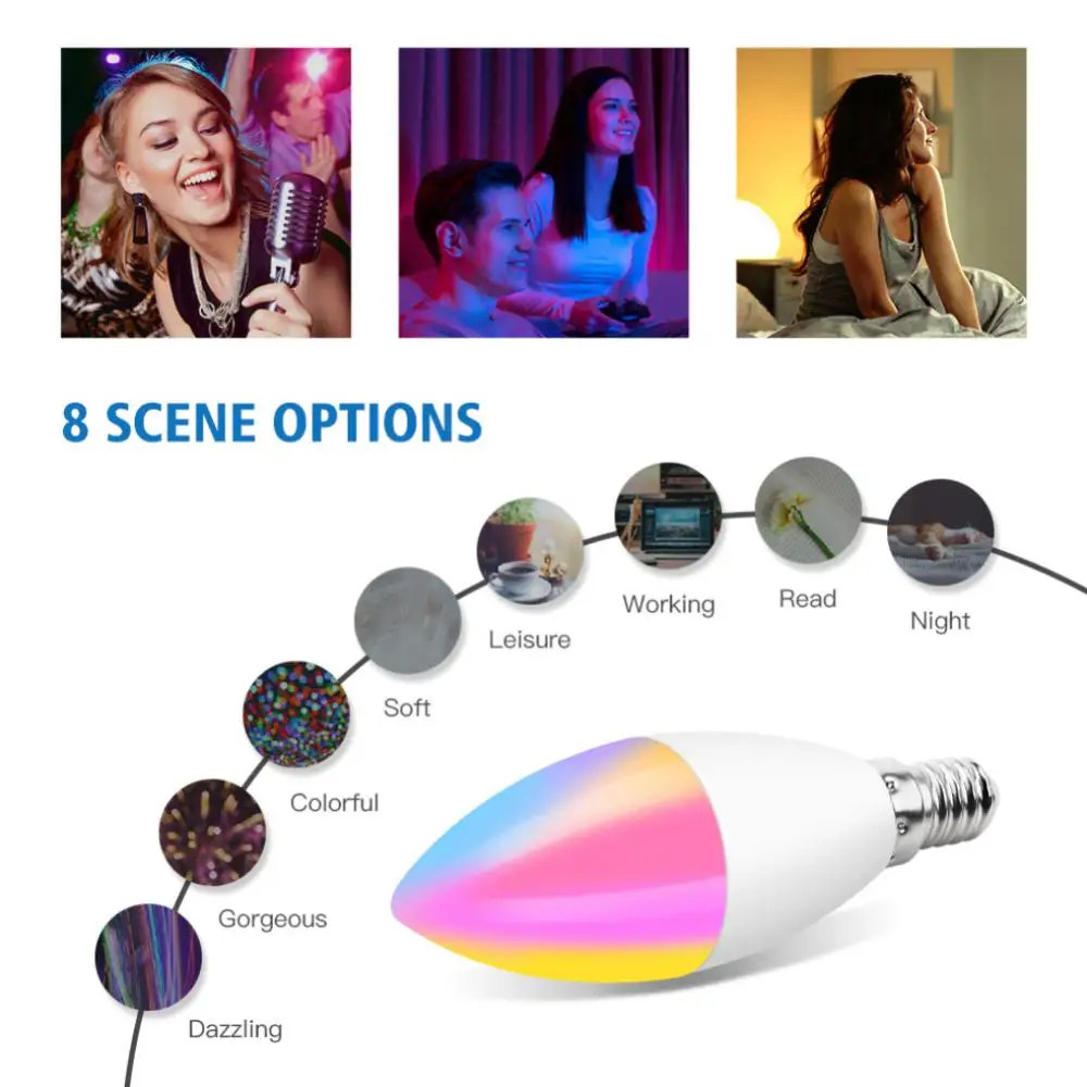 LED 전구 캔들 컬러 실내 네온 사인 전구, RGB 컨트롤러 조명, 가정용 밝기 조절 스마트 램프, 220V, 1  5 개