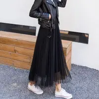 Vintage Tulle Skirt Women Streetwear Elastic High Waist Mesh Pleated Skirts Summer Elegant Korean A Line Office Ladies Skirt New - Image 3