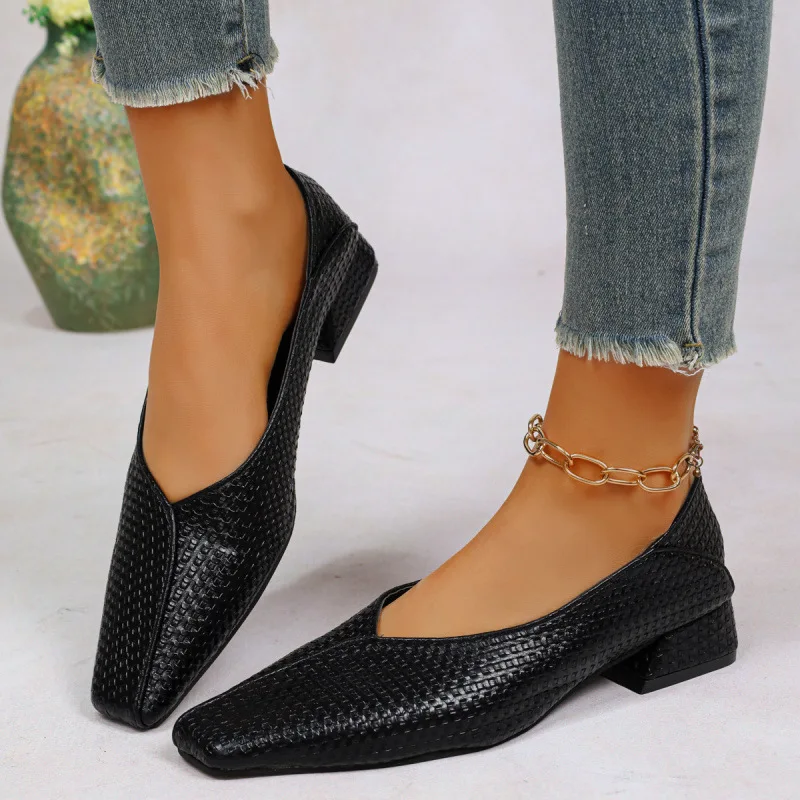 Women Low Heel Pumps Comfortable Slip on Dress Shoes Women Summer Spring Casual Shoes Daily Big Size High Heels Zapatos De Mujer