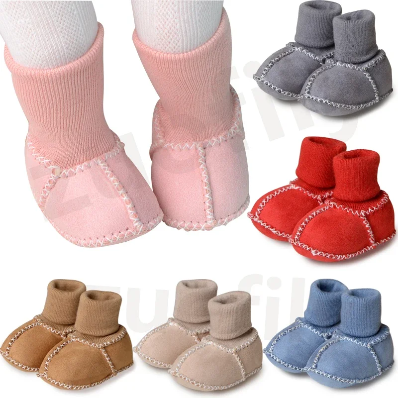 Baby Suede Leather Thick Shoes Infants Winter Plush Warm Booties Fur Girls Booties Unisex Sheepskin Kids Boy Floor First Walkers 2