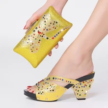 

Free Shipping Shoes And Bags For Nigerian Wedding Parties Summer 2022 Rhinestone Red Bottom Heels Bride Italian Shoe And Bag Set