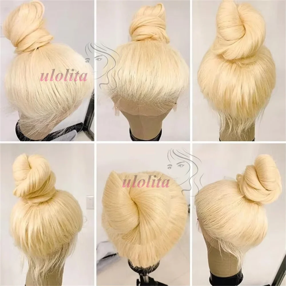 Full Lace Wig Real Human Hair 613 Blonde Straight Remy Hair Brazilian Human Ponytail Wig Transparent Lace Frontal