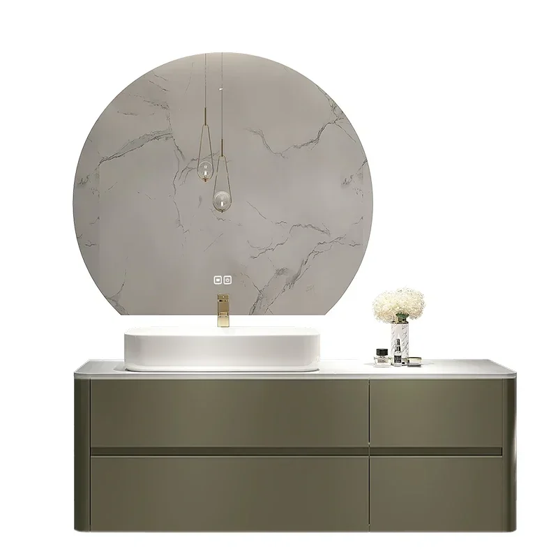 Stone Plate Bathroom Cabinet Solid Wood Wash and Wash Basin Cabinet Combination Washstand Bathroom