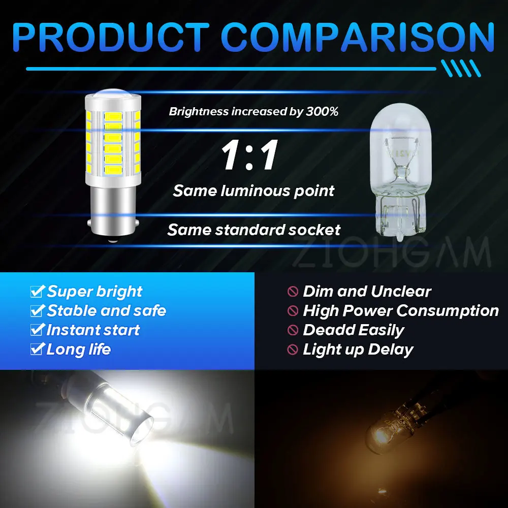 ZIOHGAM 1x Lamp W21W R10W T20 P21W 1157 1156 7440 7443 BA15S S25 BAY15D R5W WY21W P21/5W W21/5W Led Bulb 33smd Car Signal Light