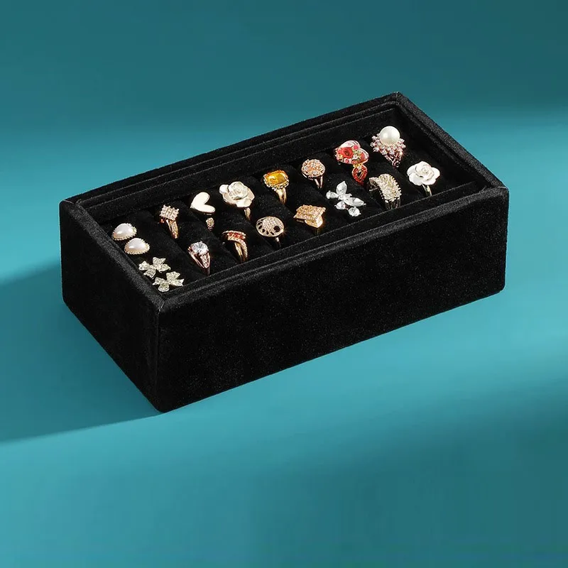 벨벳 쌓을 수있는 보석 디스플레이 트레이 그리드 슬롯 디자인 팔레트 휴대용 주최자 반지 귀걸이 직사각형 서랍 보관 플레이트