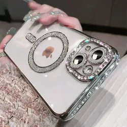 Crystal Clear Bling Phone Case with MagSafe Compatibility and Wireless Charging Lens Cover - iPhone 14 (Silvery)