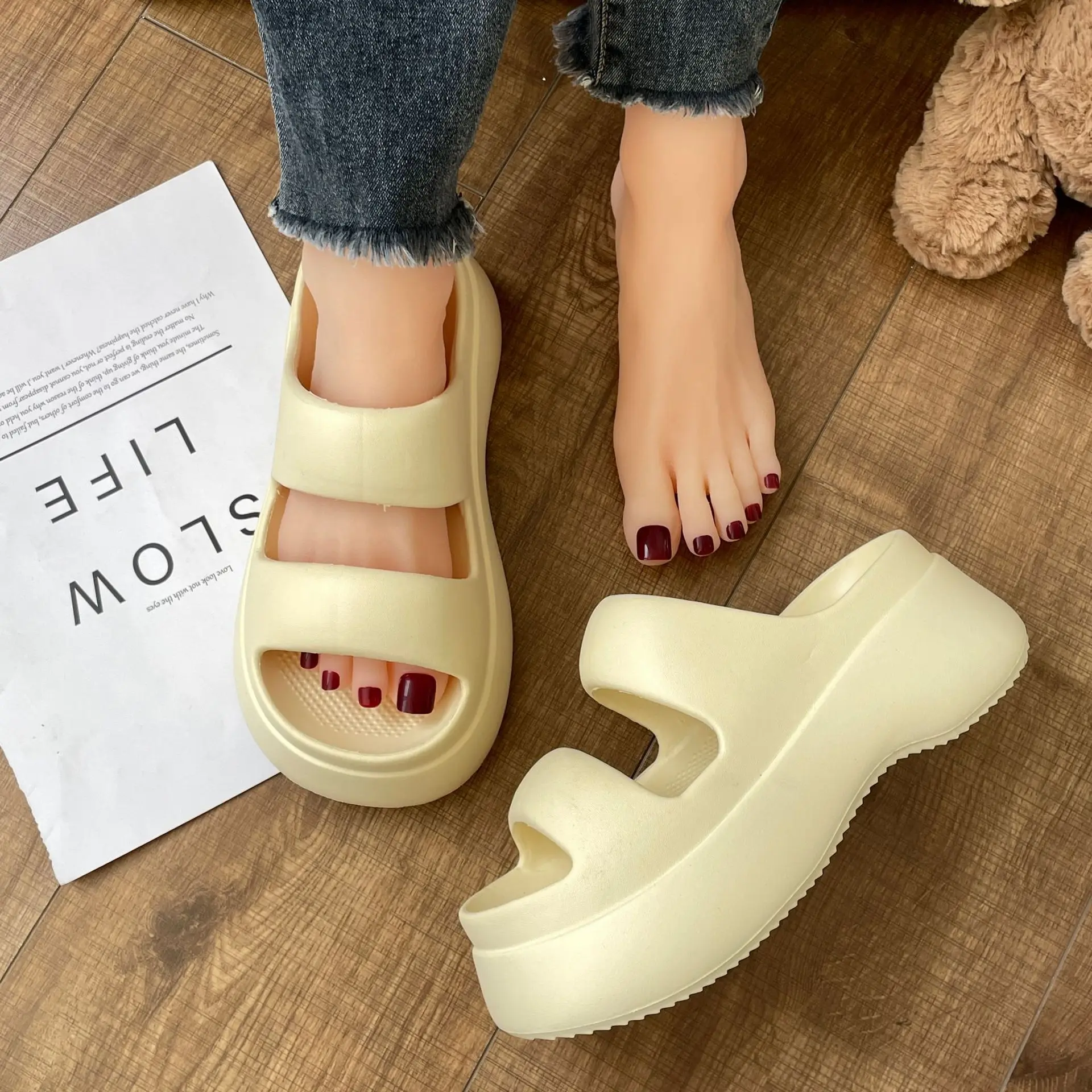 Slippers women's 2023 new summer EVA 7cm wedge heel with thick sole solid casual outer wear non-slip sandal ladies flop flips