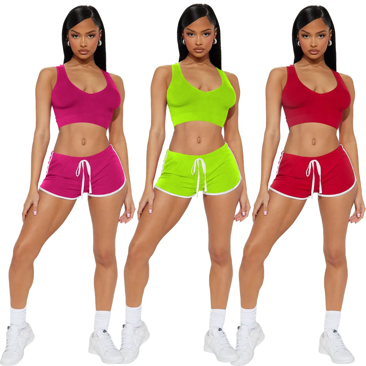 

Ladies Gym Fitness Crop Tops & Short Pants 2pcs Sets Summer Women'S Comfortable Jogging Two-Piece Set