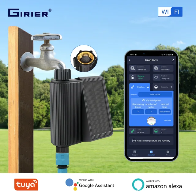 GIRIER Smart Water Timer Solar Powered WiFi Sprinkler Timer with Brass Inlet Automatic Irrigation Controller No Hub Required 1