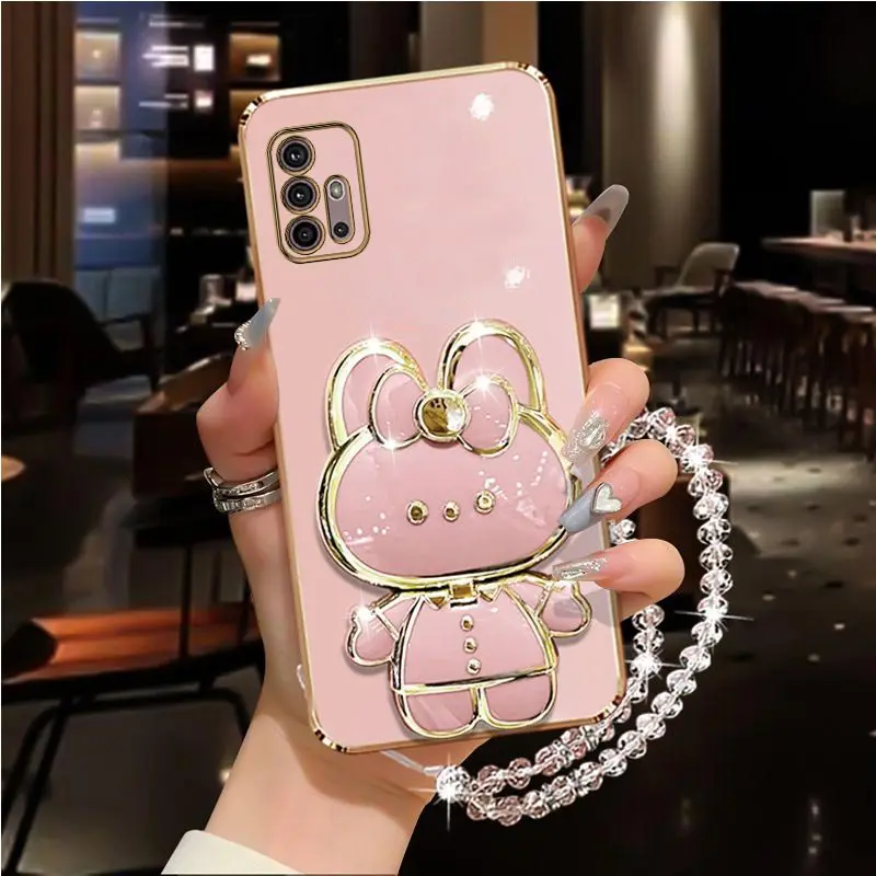 Diamond-Strap Mirror Rabbit Phone Holder Case with Stand Cover