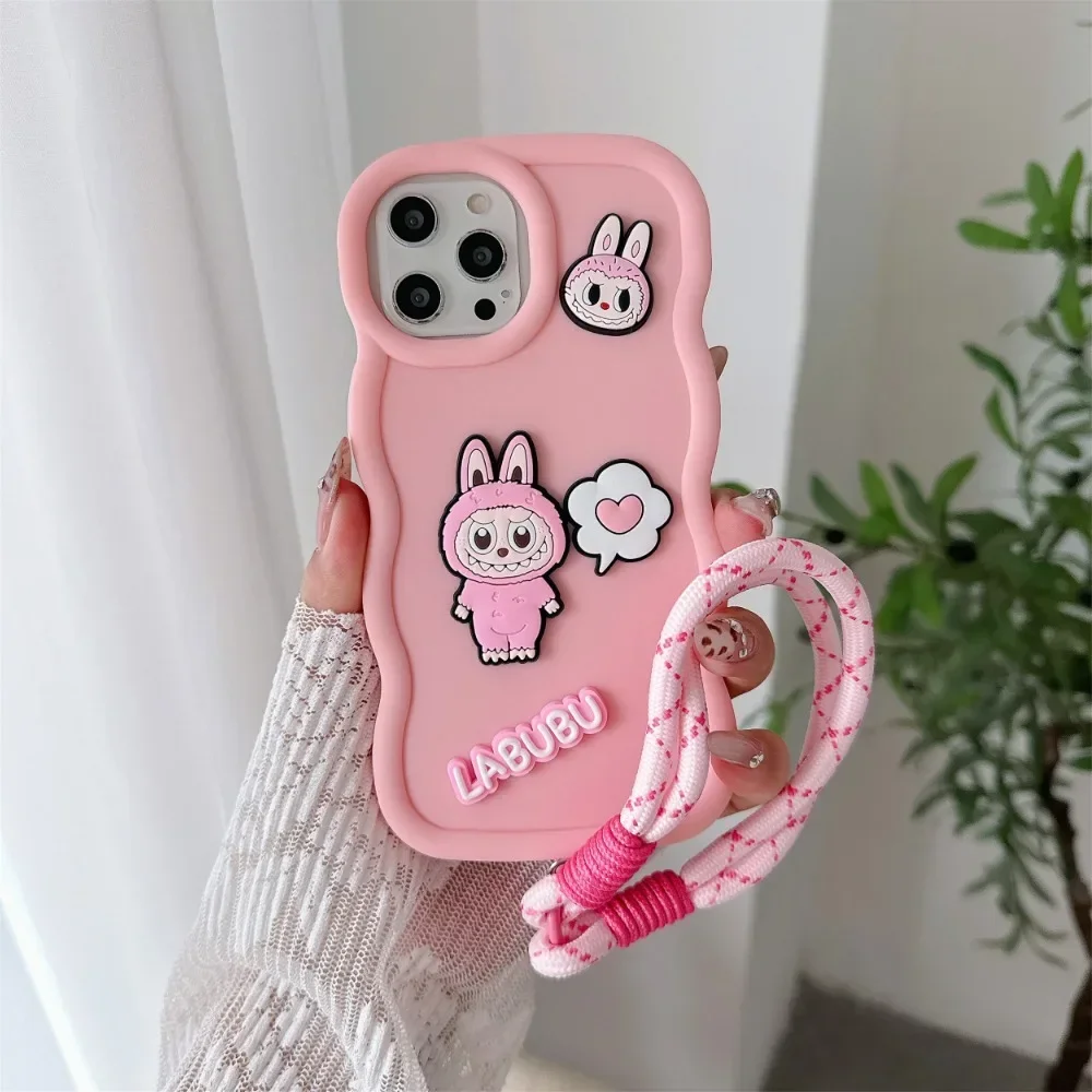 Cartoon Cute Wrist Strap Case For iPhone 16 15 14 13 12 11 Pro Max