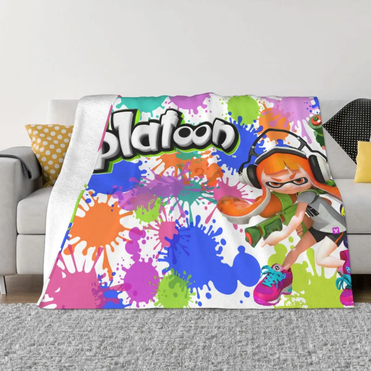 

Splatoon Cartoon Graffiti Game Velvet Throw Blankets Blanket for Home Travel Lightweight Bedspread