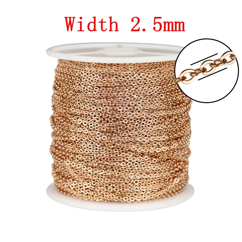 Stainless Steel Rose Gold Link Chain Necklace - 2 Meters, 1-3mm, Bulk for DIY Jewelry Making Supplies Wholesale