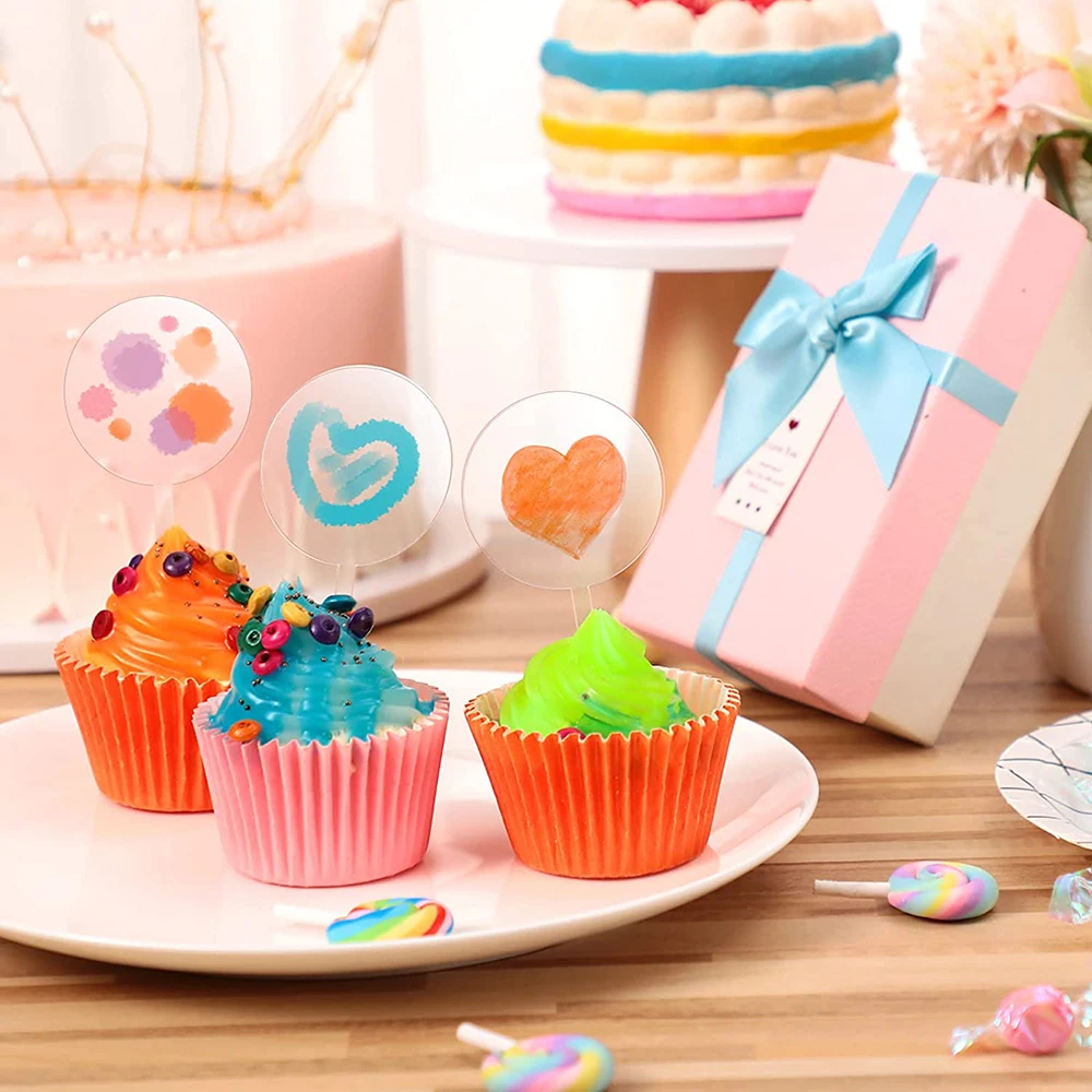 30Pcs 2 Inch Round Acrylic Cake Toppers Mini Cake Toppers Clear Blank for Cupcake Wedding Baby Shower DIY Decorations