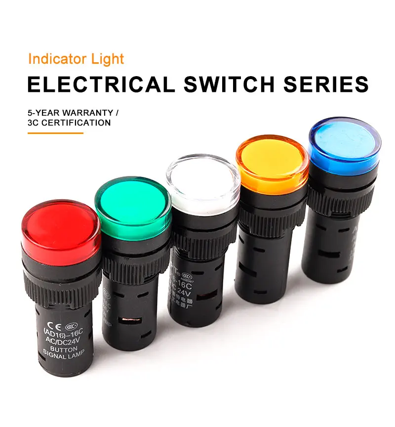 Description Picture 4 of item1PCS 16mm LED Indicator Light AD16-16C 12V 24V 110V 220V 380V Signal Lights Pilot Lamp Blue Green Red White Yellow Panel Mount