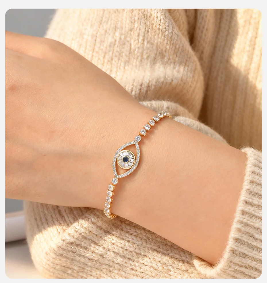 Vnox Klassisches Böses Auge Zirkonia Kettenarmband für Damen, Vergoldetes Tennisarmband AAA Zirkonia Glücksarmband Schmuck – Detail 2