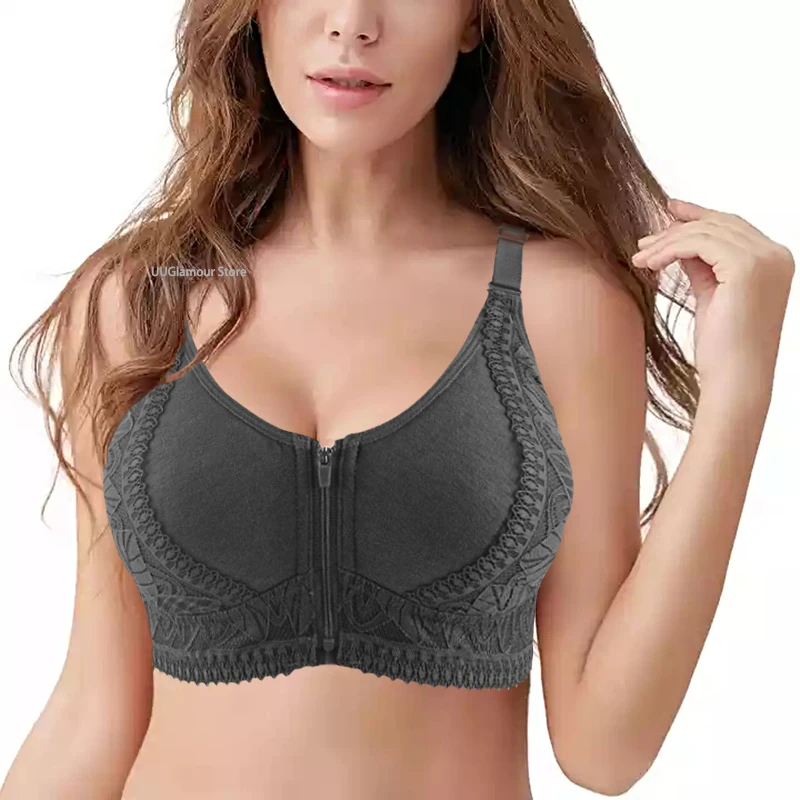 Sexy Bra Lace Women Front Closure Bra Wire Free Underwear Confortable Patchwork Bralette Large Bust 52/120 B C 1