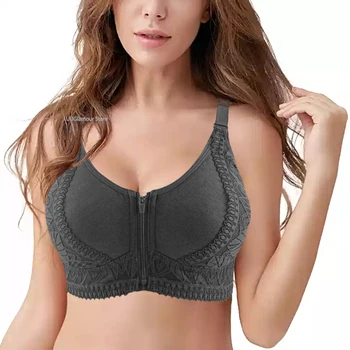 Sexy Bra Lace Women Front Closure Bra Wire Free Underwear Confortable Patchwork Bralette Large Bust 52/120 B C 1