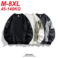 2025 Spring Men Sweatshirts Pockets Patchwork Streetwear Oversized 6XL 7XL 8XL Big Size Long Sleeve Loose Pullover Sportswear 1