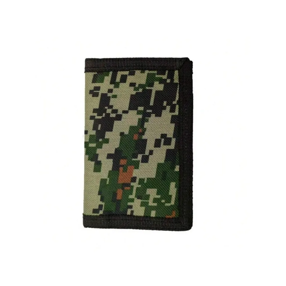 Boys' RFID Trifold Outdoor Sports Wallet with Lanyard - Green Square Design, Ideal for Kids' Festivals & Birthday Gifts