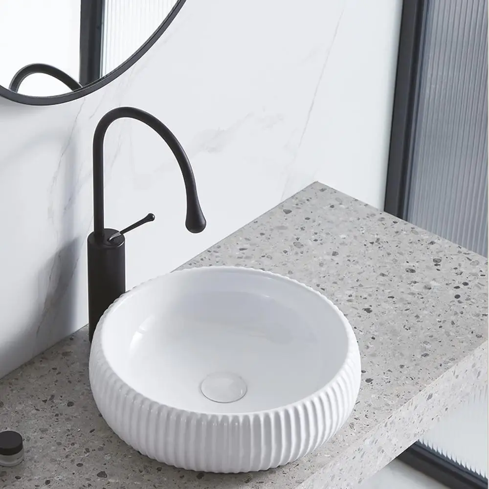 Modern White Ceramic Bathroom Vessel Sink 16.5'' Above Counter Porcelain Washing Bowl Art Basin Vanity Sinks with Pop-up Drain 2
