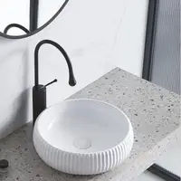 Modern White Ceramic Bathroom Vessel Sink 16.5'' Above Counter Porcelain Washing Bowl Art Basin Vanity Sinks with Pop-up Drain 2