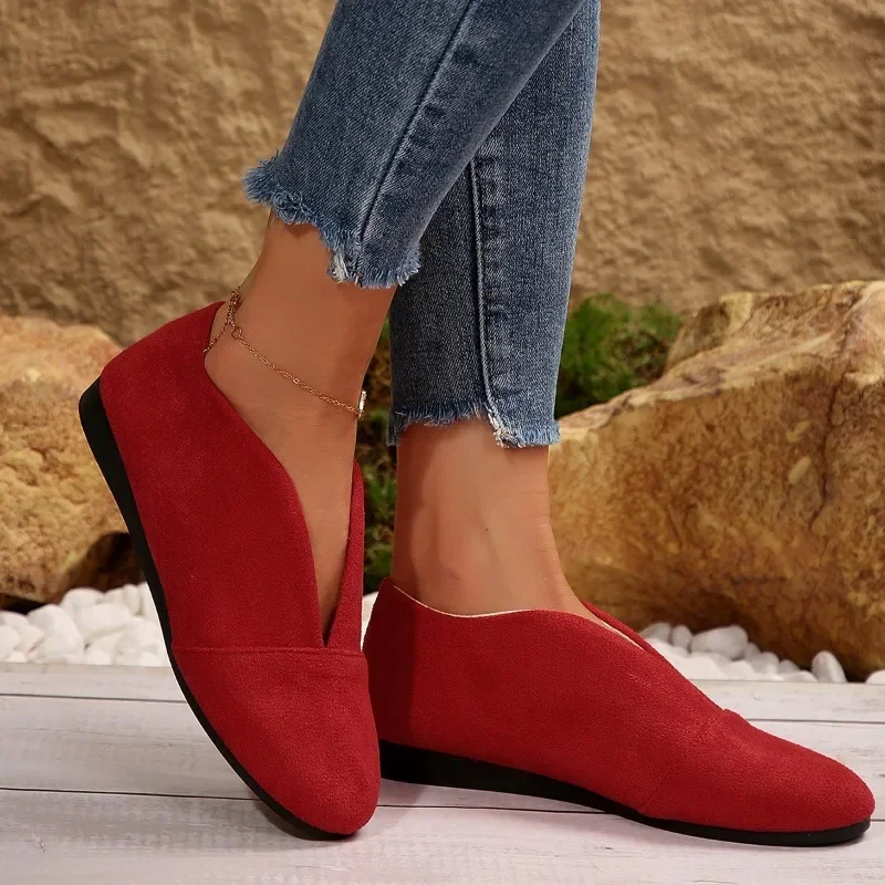 Neue flache Slip-on-Schuhe für Damen, Outdoor-Casual, genähte runde Zehen, weiche Sohle, leichte, einfarbige, flache Low-Top-Schuhe – Detail 28
