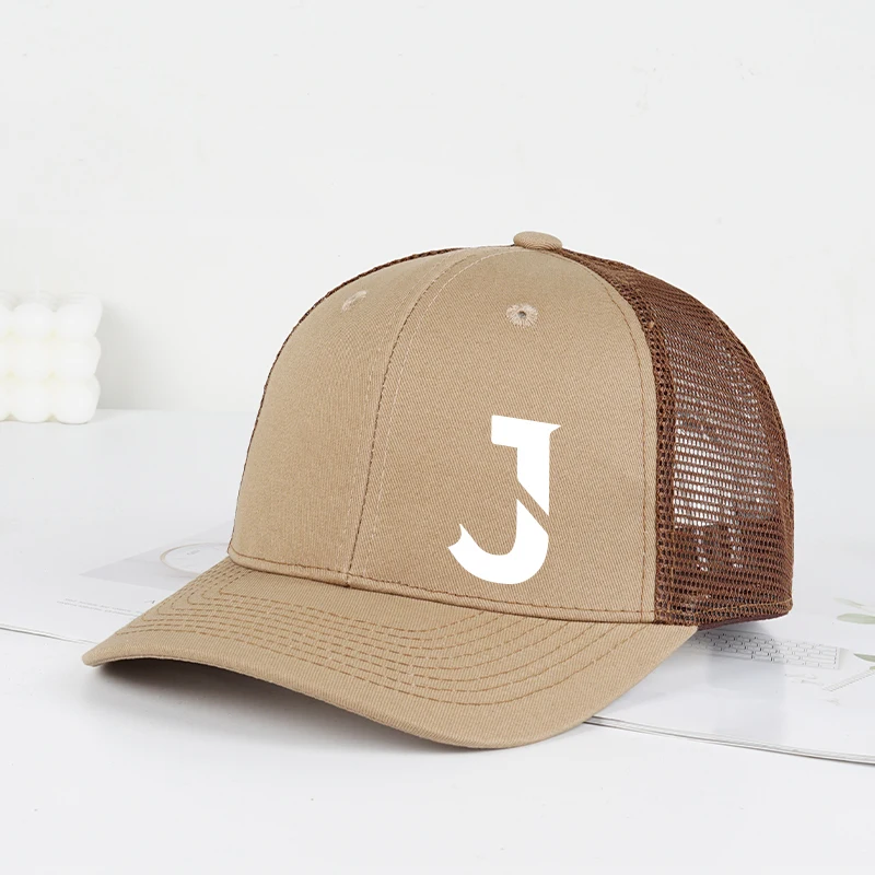 창의적인 “J” 프린트 트러커 캡 ? 봄/여름 캐주얼 모자, 가볍고 통기성이 좋으며 조절 가능한 선햇, 패션 액세서리