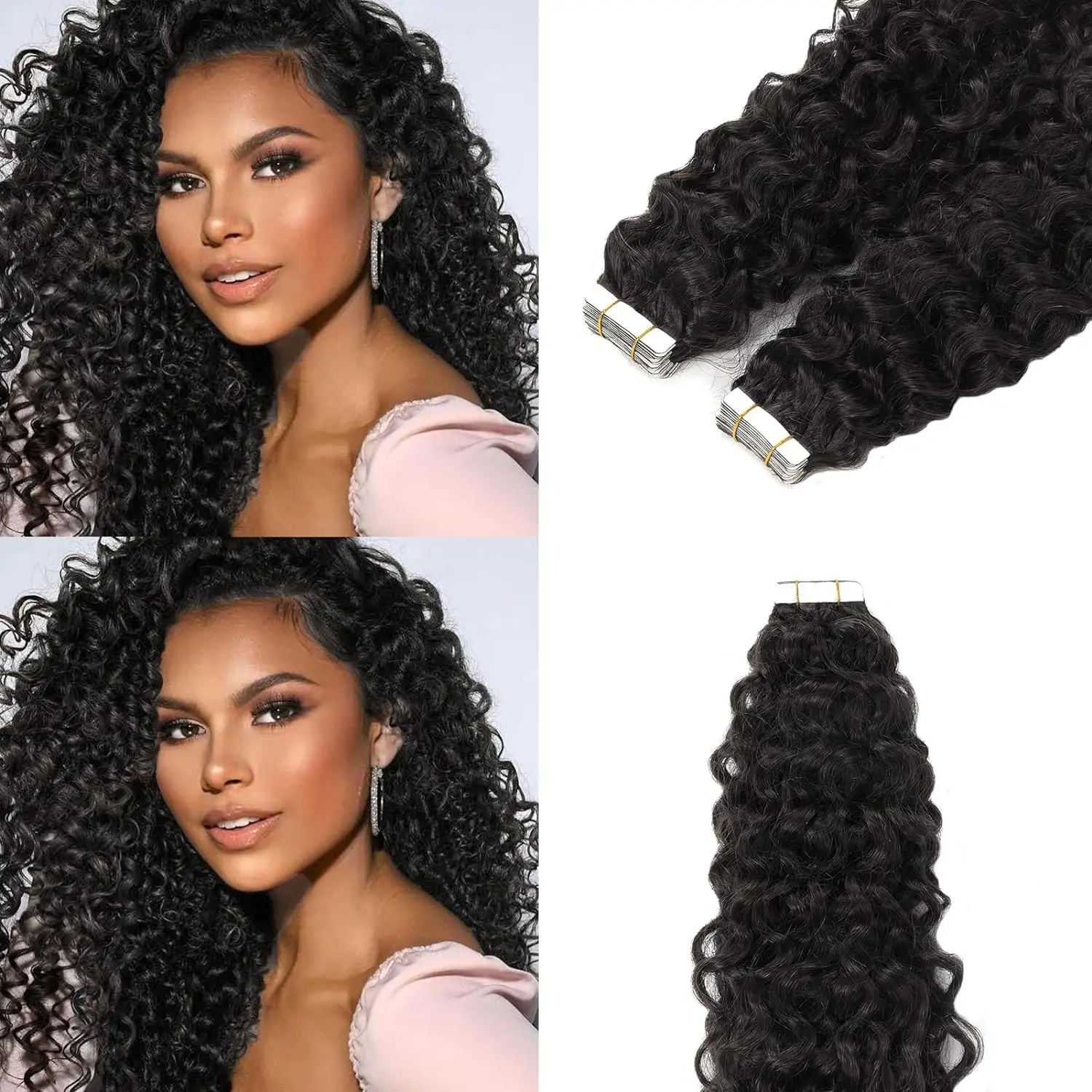 Kinky Curly Tape in Human Hair Extensions Afro Kinky Curly Tape in Hair Extensions 20 Inch Seamless Natural Black