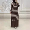 Eid femmes musulmanes Robe en tricot rayures Jalabiya caftan Islam robes longue Robe Ramadan maroc dubaï Abayas robes en tricot