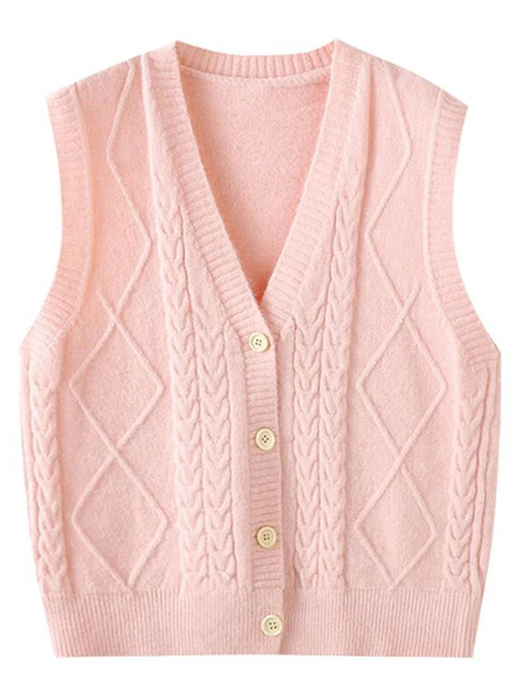 Spring Fall Loose Vest Soft Short Open Waistcoat Solid Color Single Breasted Sweater V-neck Warm Basic Woman Sleeveless Jackets image_3