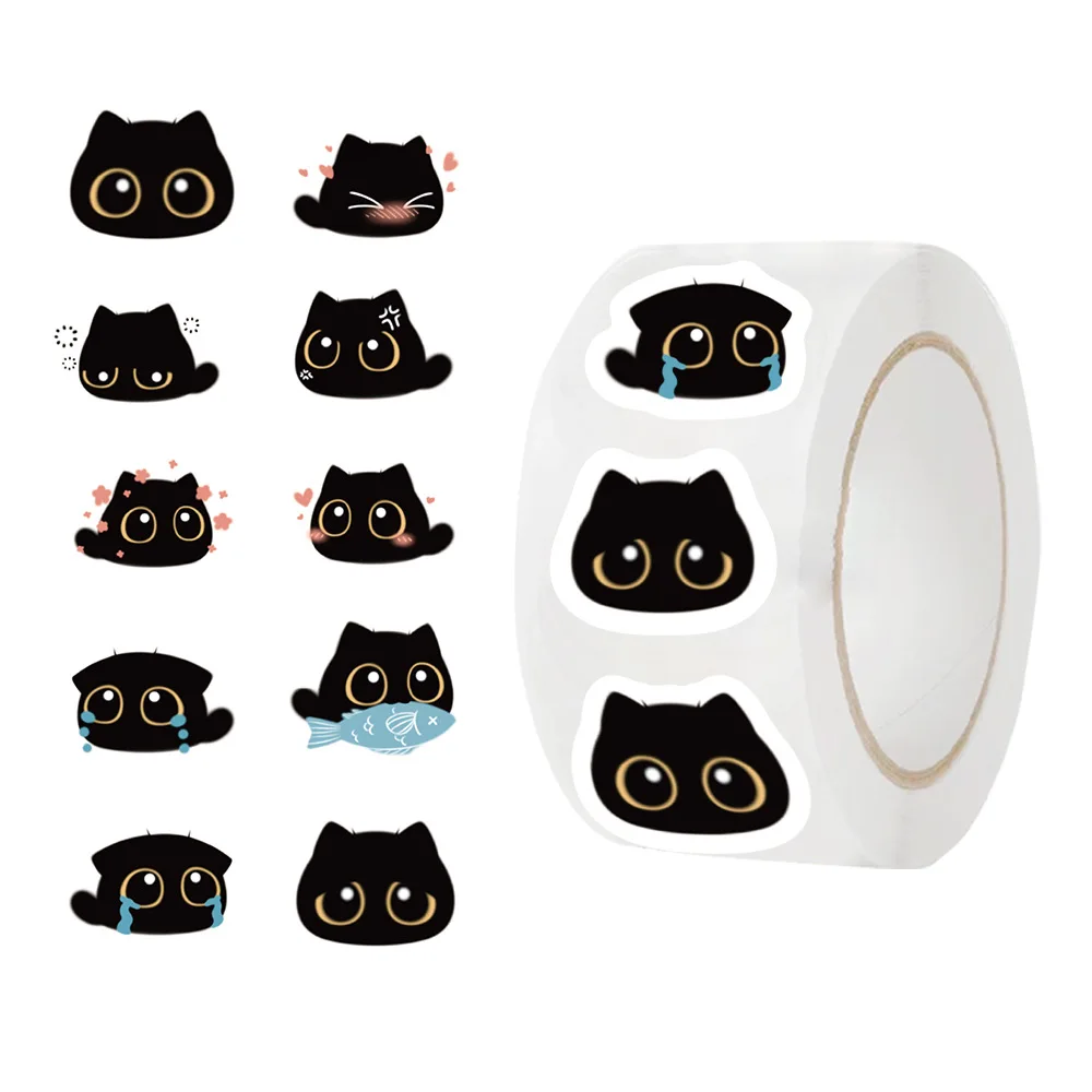 500 stücke/Rolle schwarze Katzen Meme Cartoon Graffiti Aufkleber DIY Gitarre Laptop Notebook Koffer Tasse wasserdichte Aufkleber Kinder Spielzeug Geschenke