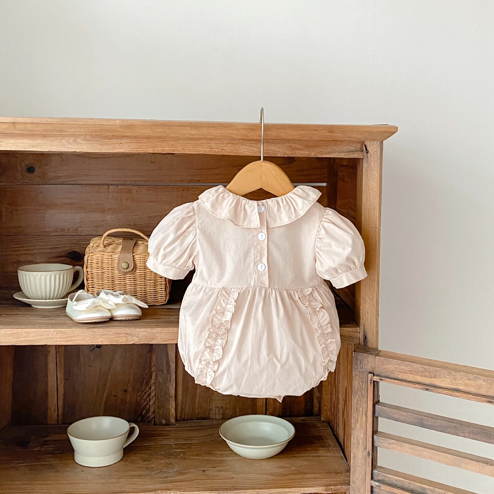 Cotton Baby Girls Ruffle Collar Bodysuits for Summer