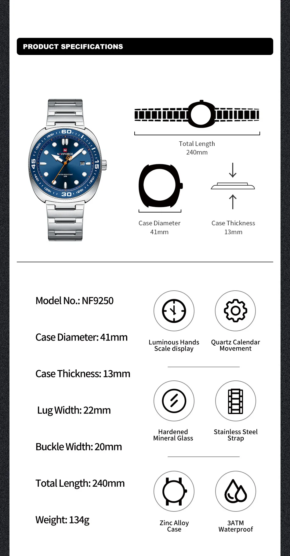 NAVIFORCE NF9250 Men's Watch description image 2