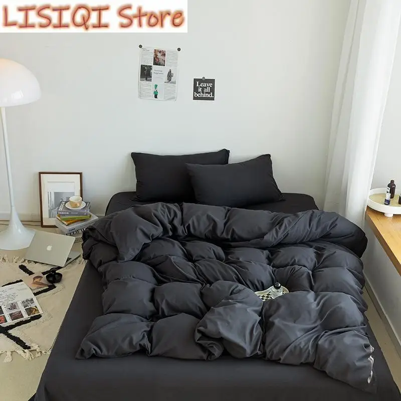 

2023 Black Bedding Set for Boys Girls Bedroom Washed Cotton Duvet Cover Pillowcase Bedspread Simple Fashion Bed Sheet Set Bed