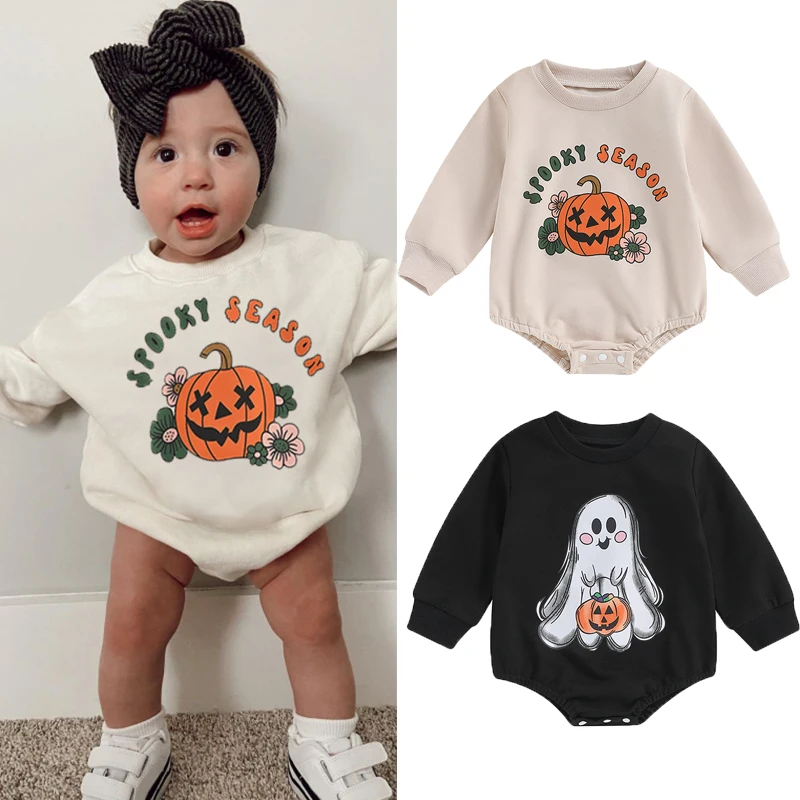 

Halloween Baby Girls Boys Cute Romper Letter Pumpkin Ghost Print Sweatshirt Jumpsuits