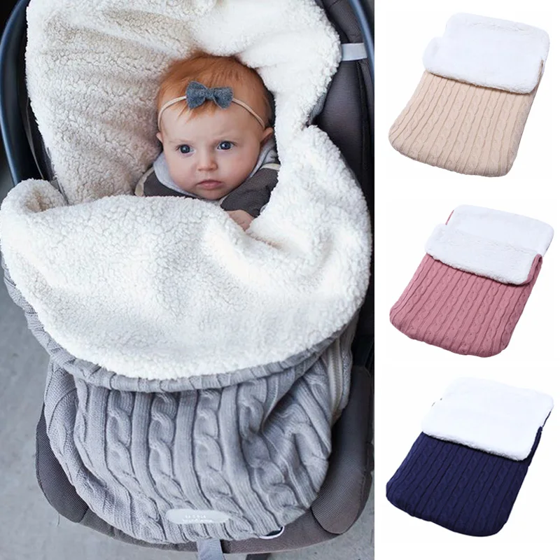 

Winter Newborn Sleeping Bags for Baby Stroller Blanket Knitted Lamb Wool Baby Sleep Sack Thick Warm New Born Bedding Accessories