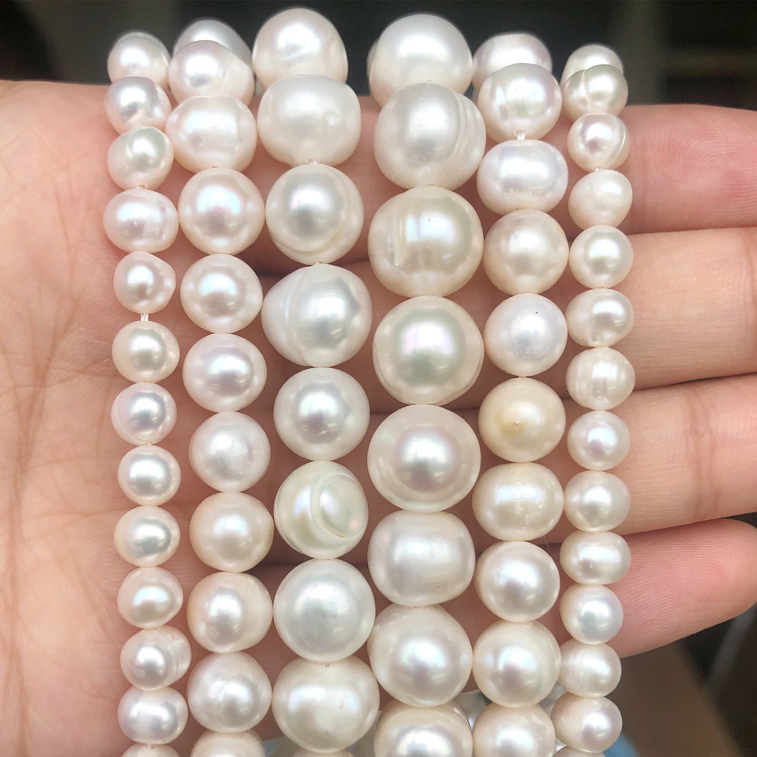 1Strand Natural Freshwater White Pearl Round Beads 4MM 6MM 8MM 10MM 12MM 