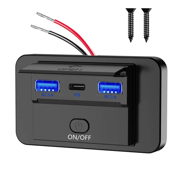 12V Car USB Adapter Charger Socket Panel Wall Mount Fast Charging Car Charger Accessories for Auto Bus RV Truck