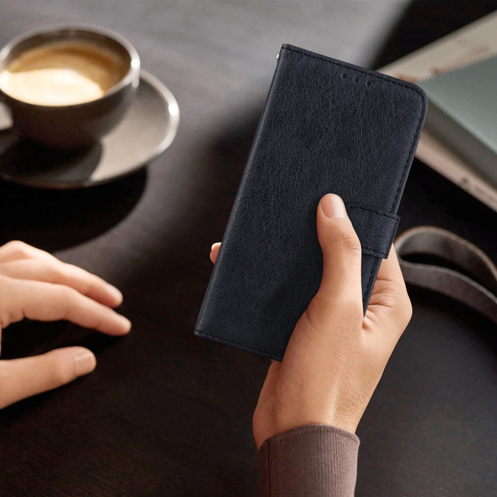 Embossed Solid Color Magnetic Flap Leather Wallet Case