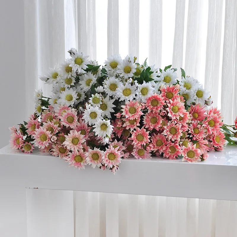 10 Stück Simulierte Wilde Chrysanthemen-Zweige Seiden-Kunstblumen DIY Hochzeitsdekoration Strauß Rosa Gänseblümchen Künstliche Blumen