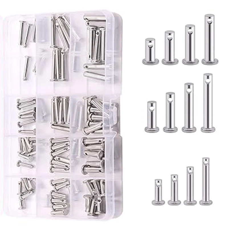 ชุดหมุดยึดแบบคลีวิส สแตนเลส 304 จำนวน 96 ชิ้น ขนาดต่างๆ แบบเมตริก  ประกอบด้วย หมุดเชื่อมต่อ หมุดบานพับ หมุดหัวแบน หมุดทรงกระบอก  ขนาด M3 M4 M5  ชุดรวมหลายขนาด 1
