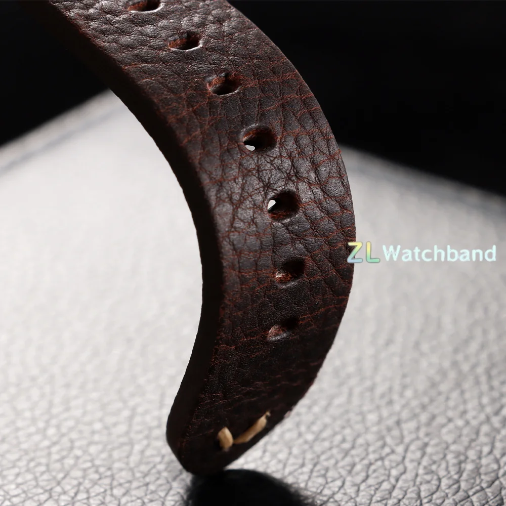 Vintage Genuine Cowhide Leather Watch Band with Metal Buckle
