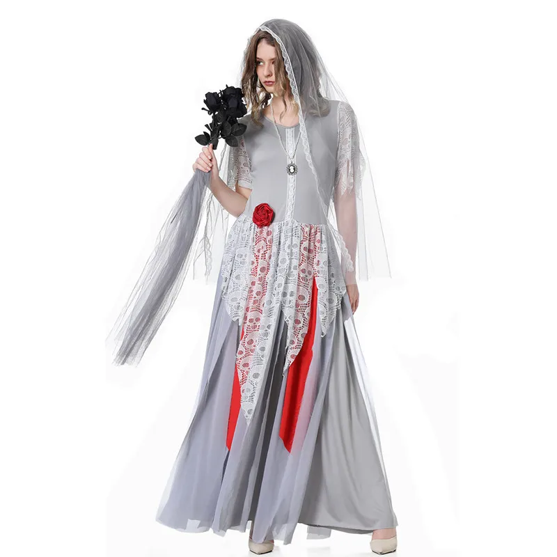 Woman Halloween Bloody Corpse Bride Costume Female Ghost Zombie Walking Dead Cosplay Carnival Purim Parade Role Play Party Dress