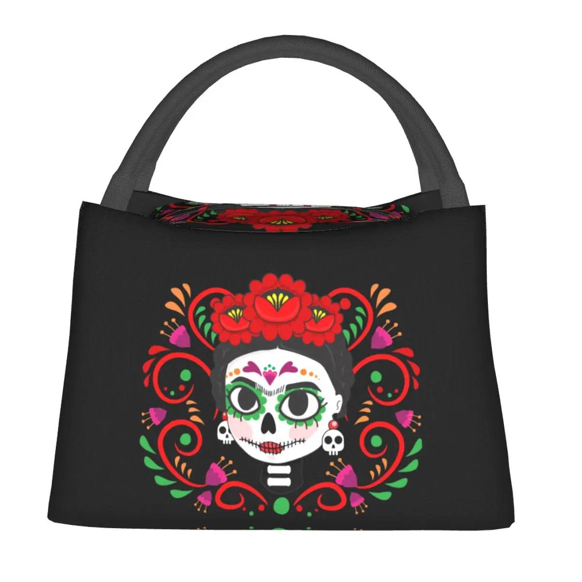 

Mexican Sugar Skull Lunch Bag Day Of The Dead Art Kawaii Lunch Box Travel Portable Tote Food Bags Designer Cooler Bag
