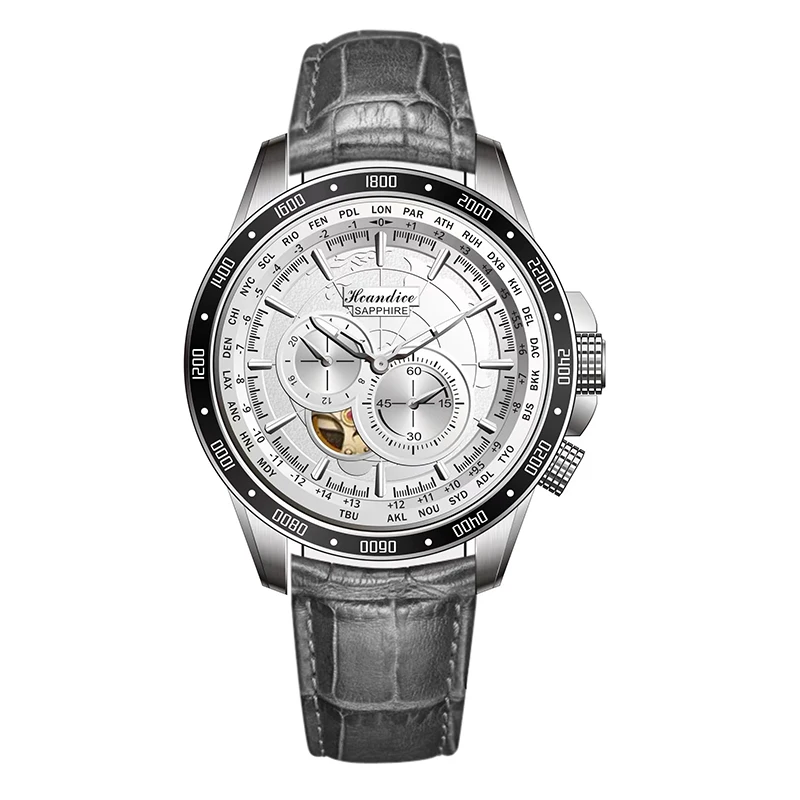 

3D Relief World Map Big Dial Watch GMT Automatic Mechanical Movement Watches Waterproof Sapphire Luminous WristWatch
