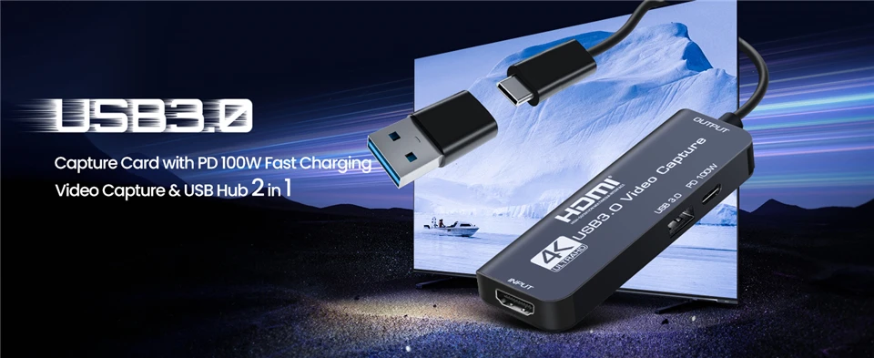 USB 3.0 Video Capture Card 4K HDMI USB C Type-C Capture Cable PD 100W for Quest